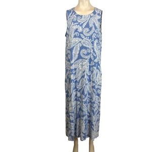 J. JILL - WOMEN'S XL PETITE - BLUE SLEEVELESS ROUND NECK RAYON BLEND MAXI DRESS